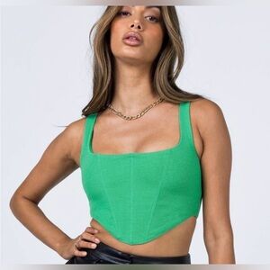 Princess Polly Green Corset Style Crop Top Ribbed Tank Pointed Hem Size 6